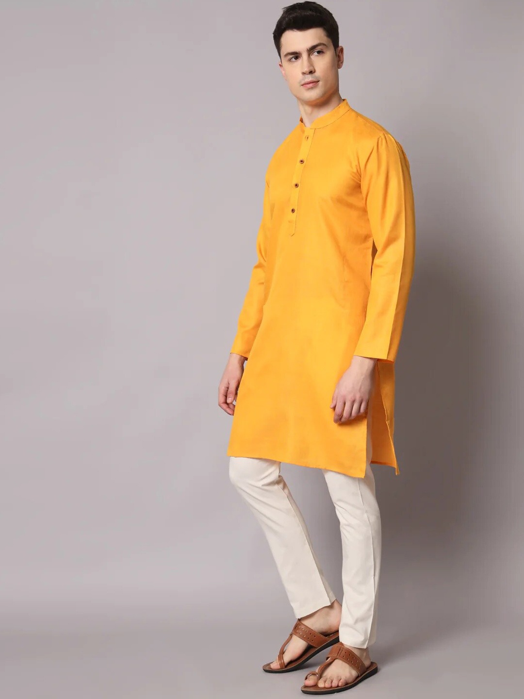 

Angroop Mandarin Collar Straight Kurta With Pyjamas, Mustard