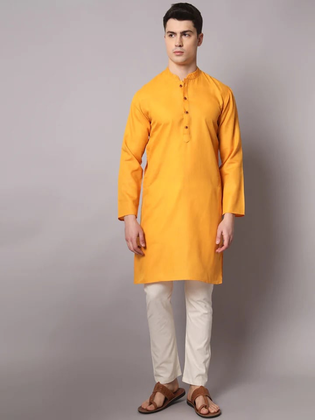 

Angroop Mandarin Collar Straight Kurta With Pyjamas, Mustard