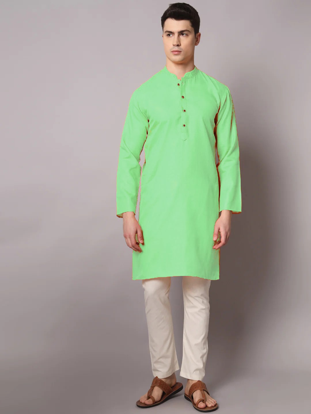 

Angroop Mandarin Collar Straight Kurta with Churidar, Green