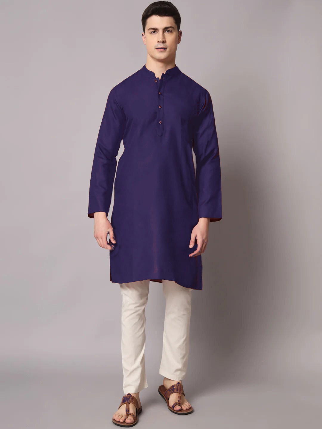 

Angroop Mandarin Collar Straight Kurta with Pyjamas, Navy blue