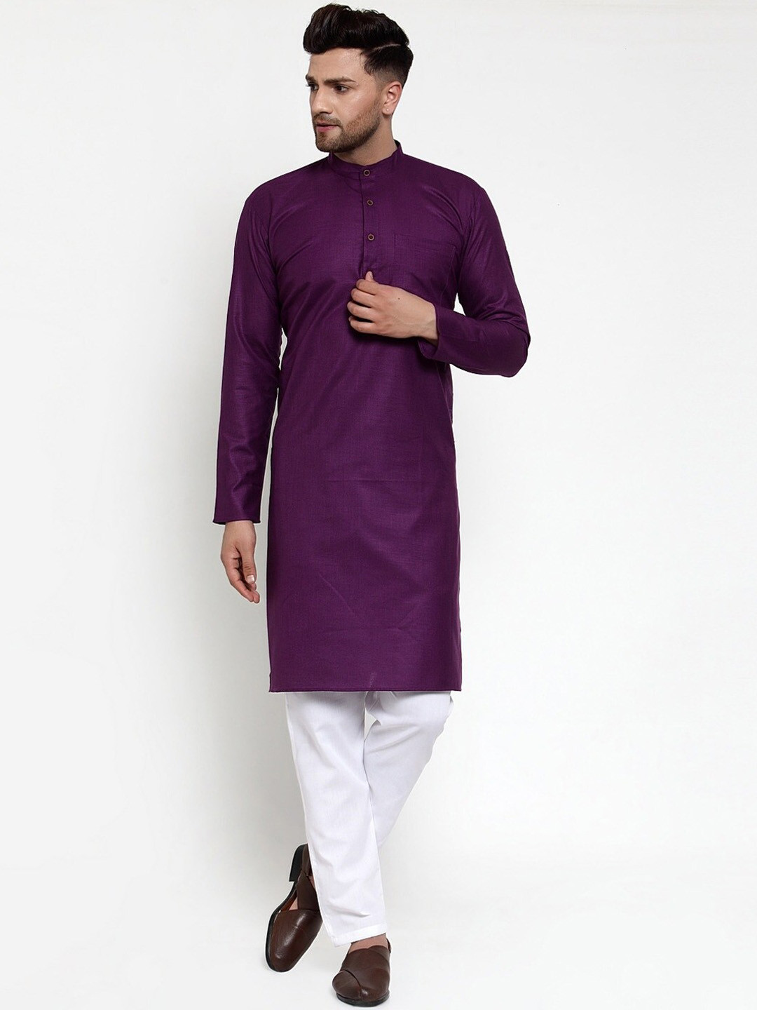 

Angroop Mandarin Collar Straight Kurta With Pyjamas, Purple