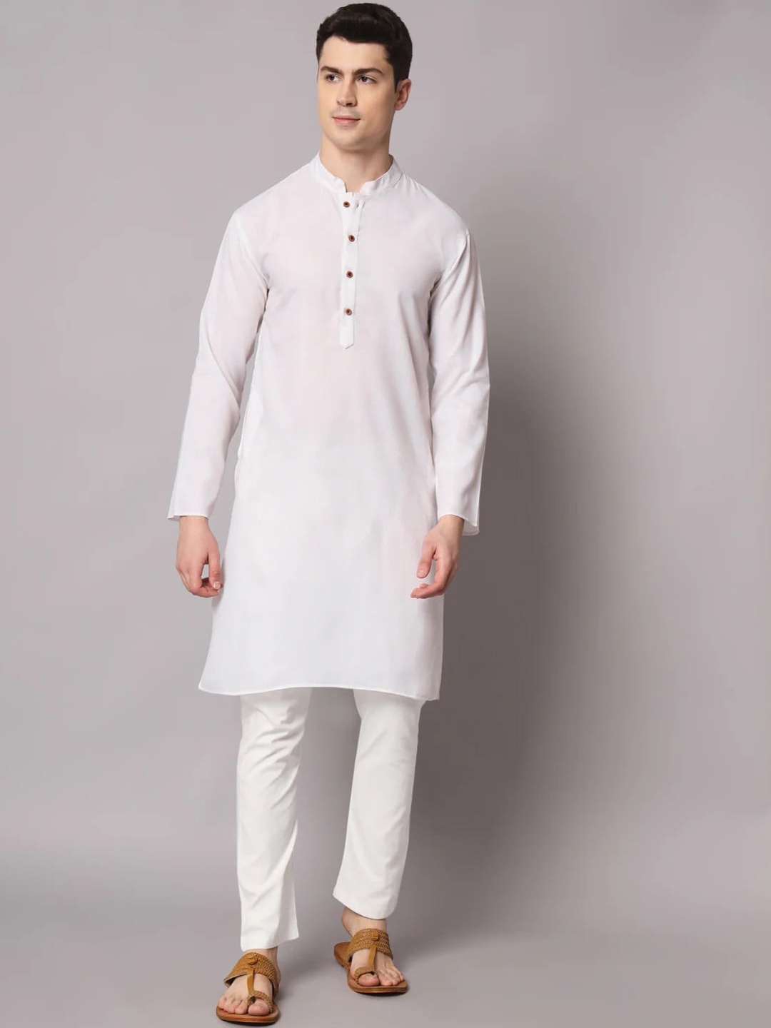 

Angroop Mandarin Collar Straight Kurta With Pyjamas, White