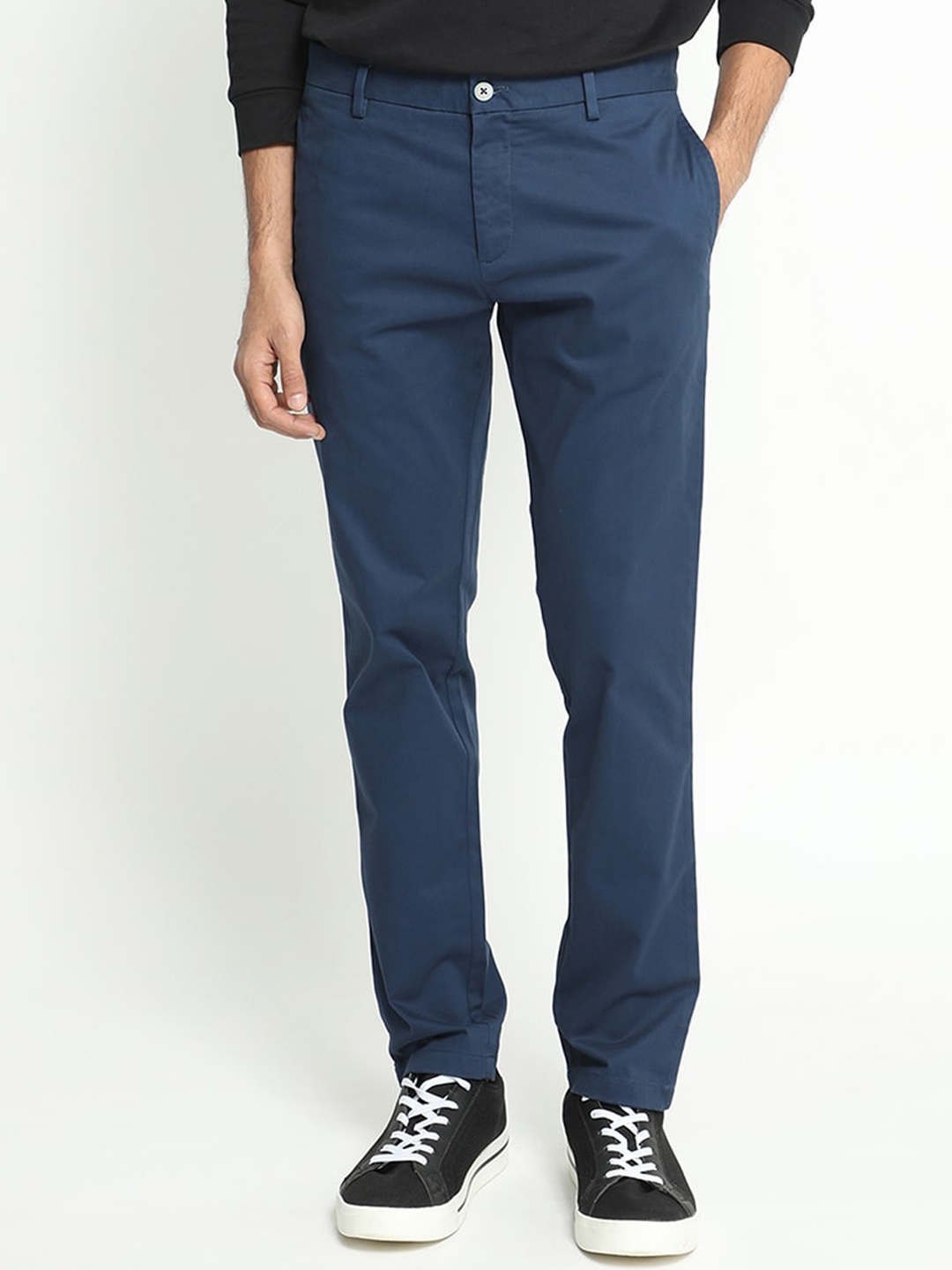 

RARE RABBIT Men Pesto Mid Rise Slim Fit Cotton Trouser, Blue