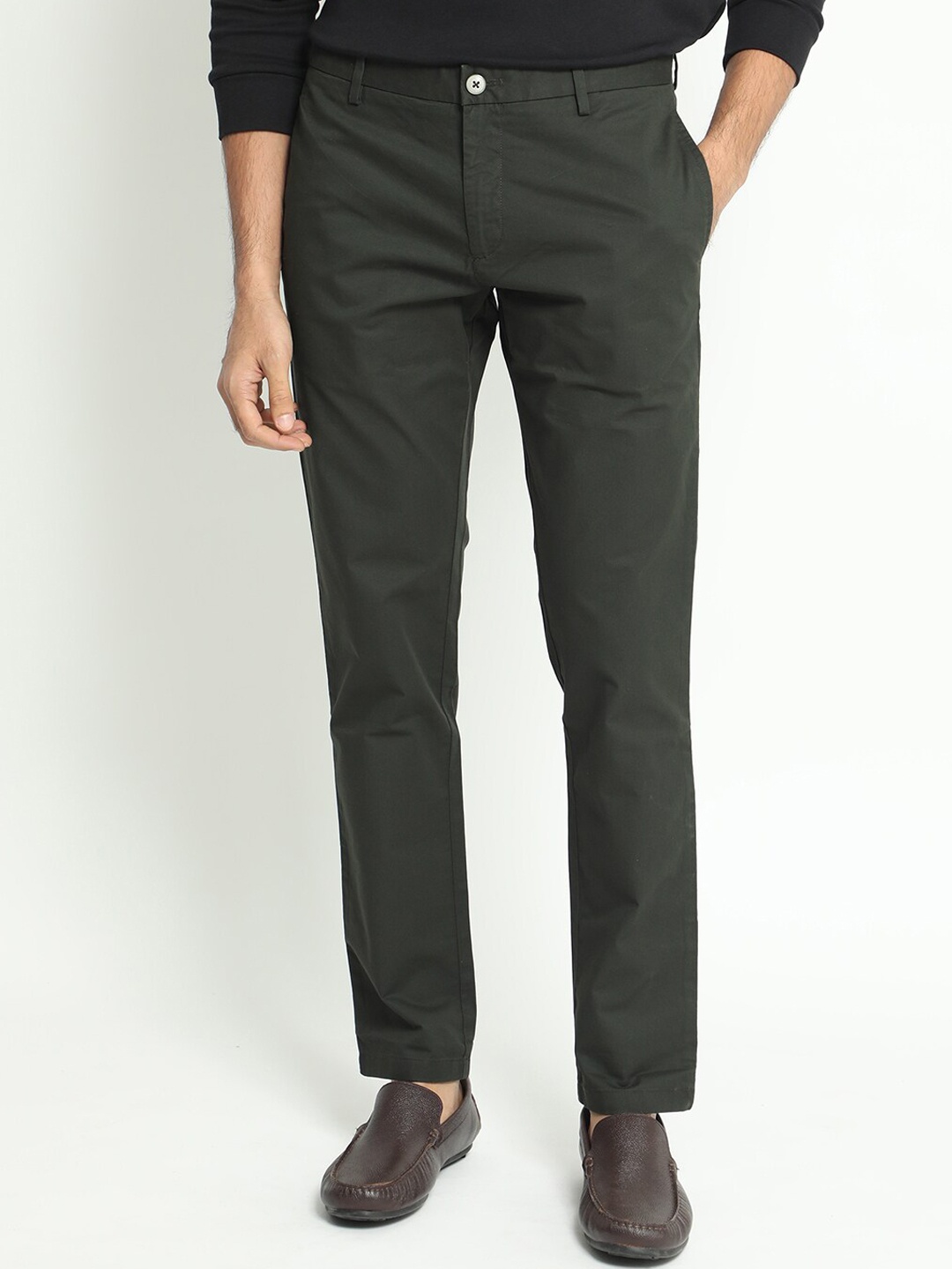 

RARE RABBIT Men Slim Fit Cotton Chinos Trousers, Olive