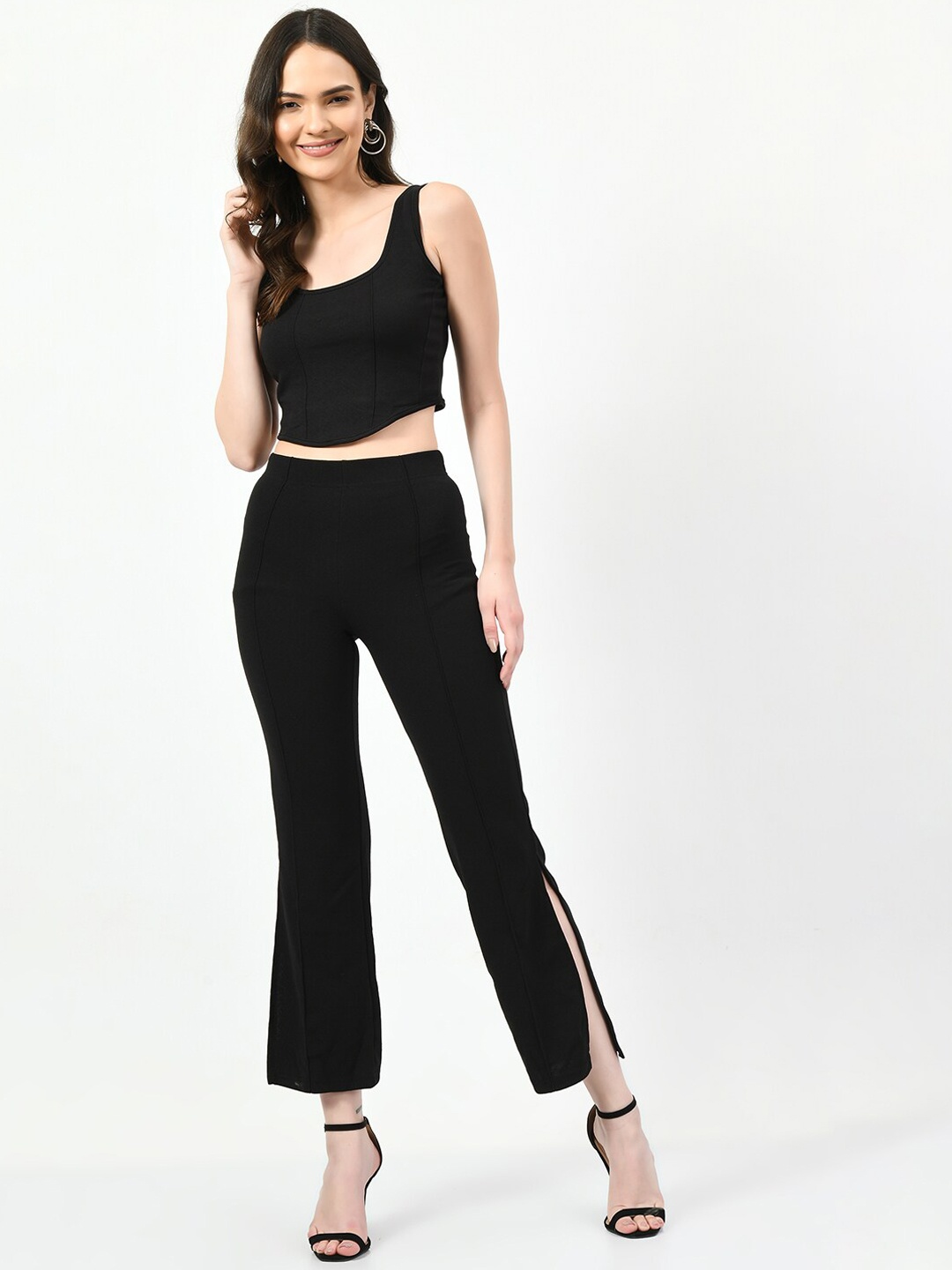 

CLAFOUTIS Square Neck Crop Top With Trousers, Black