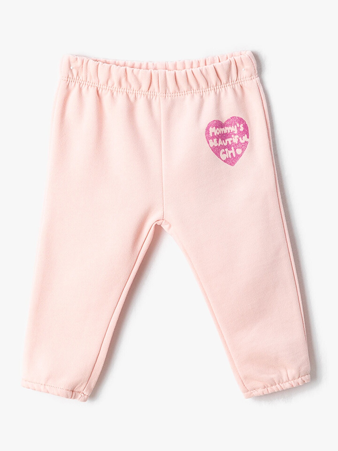 

Koton Girls Typography Printed Pure Cotton Mid-Rise Track Pants, Pink