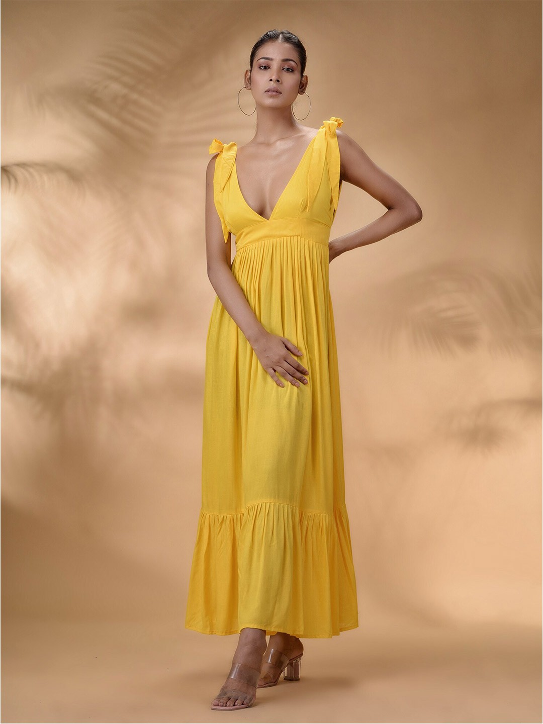 

Disli V-Neck Sleeveless Maxi Cotton Dress, Yellow