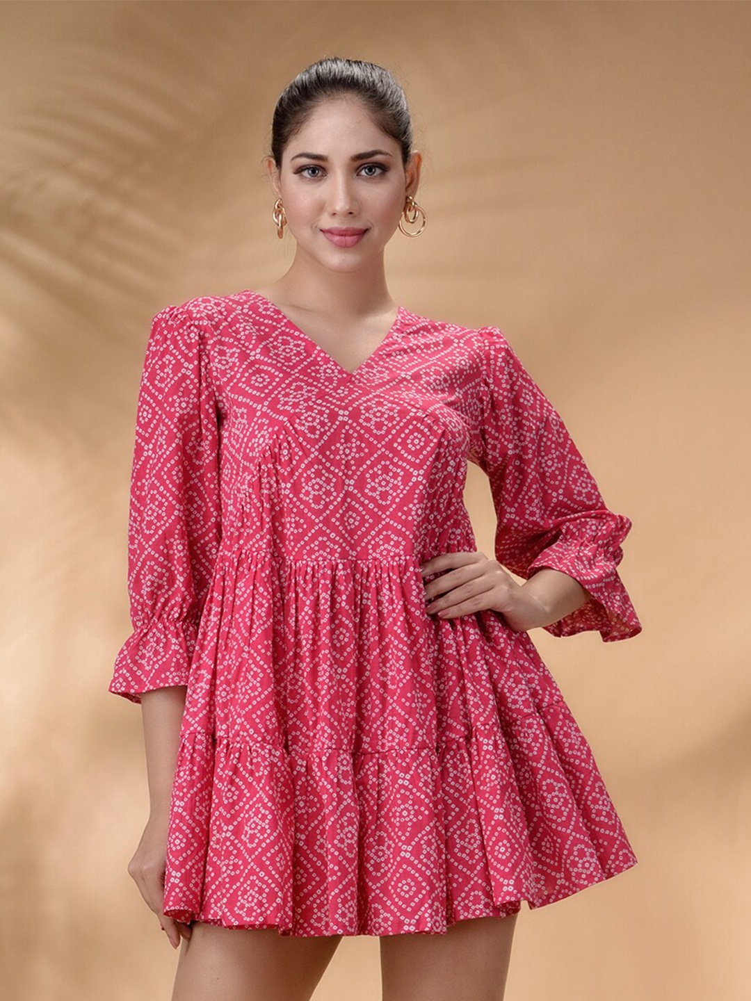 

Disli Pink Floral Print Bell Sleeve Fit & Flare Dress