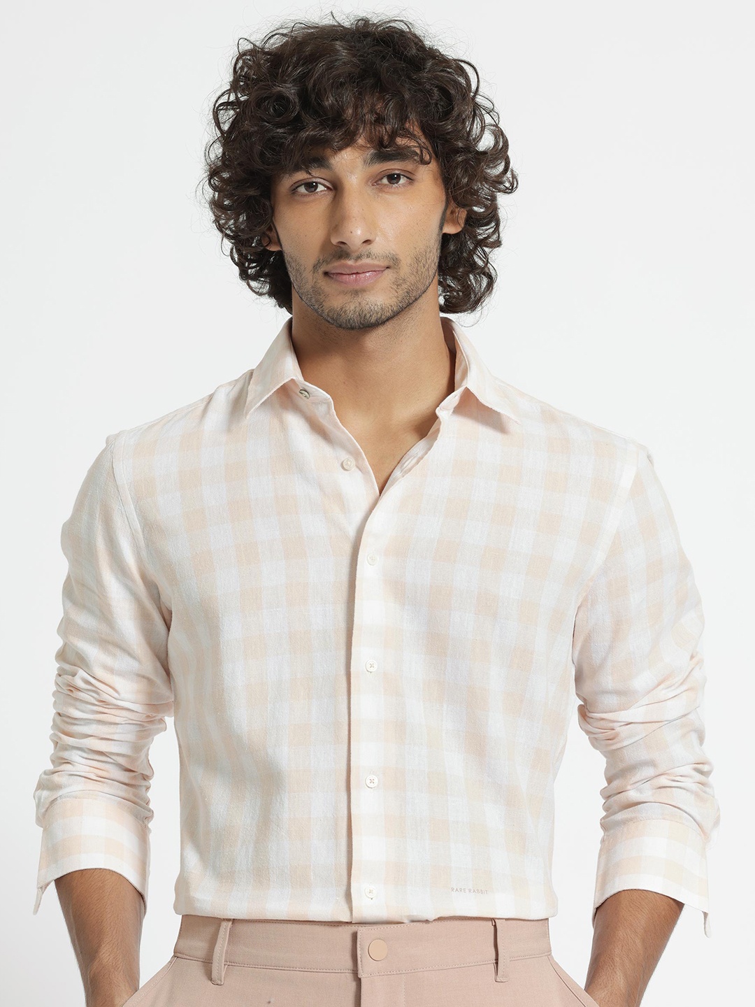

RARE RABBIT Men Cutro Orange Slim Fit Grid Tattersall Check Cotton Shirt