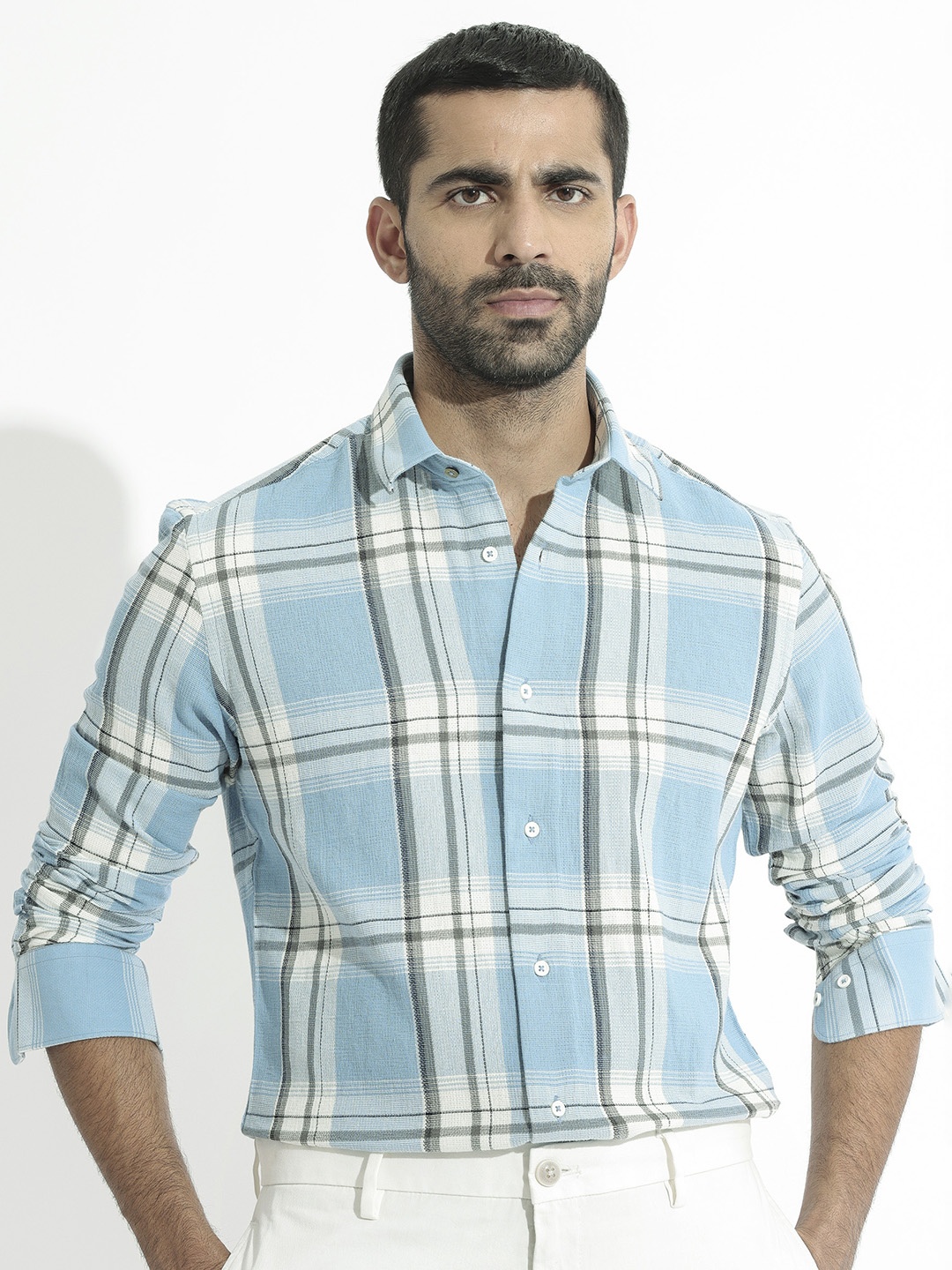 

RARE RABBIT Men Taverna Tartan Checked Cotton Slim Fit Shirt, Blue