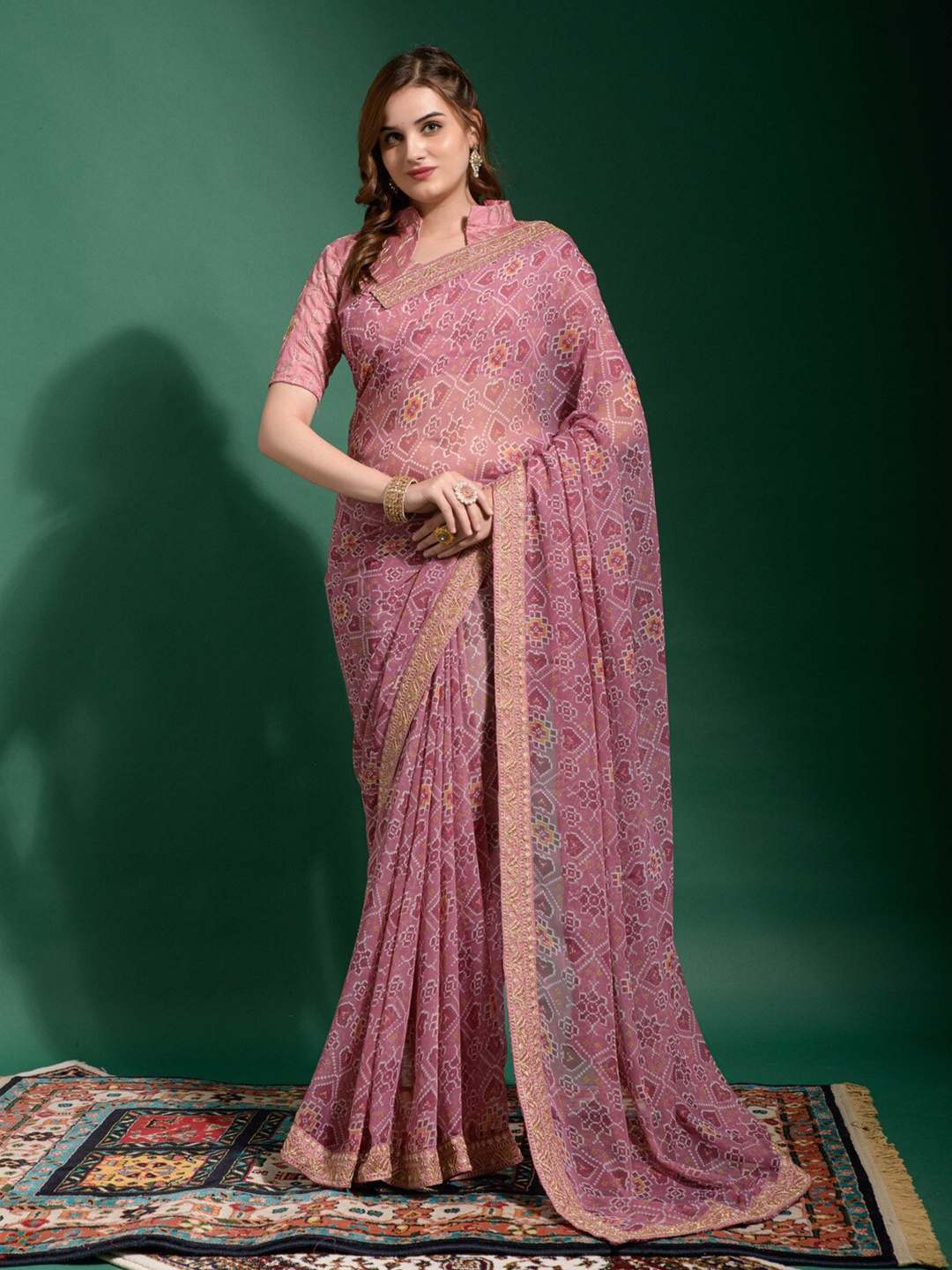 

GAJARAI Bandhani Embroidered Patola Saree, Purple