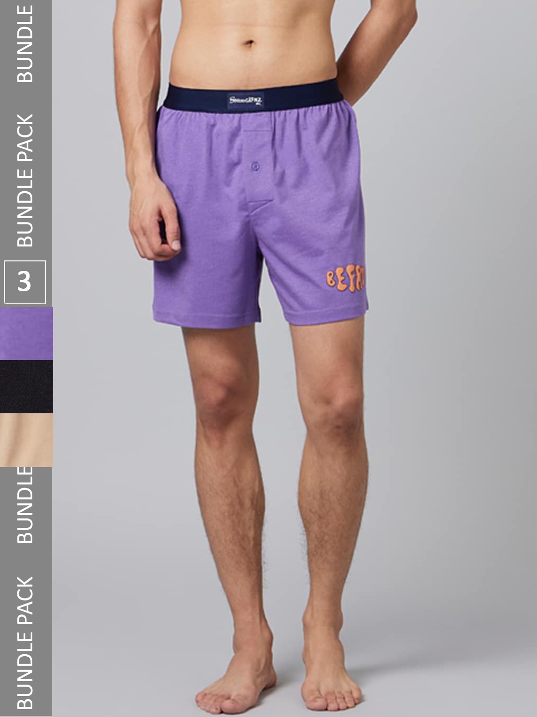 

Smugglerz Pack Of 3 Printed Comfort-Fit Mid-Rise Pure Cotton Boxers, Purple