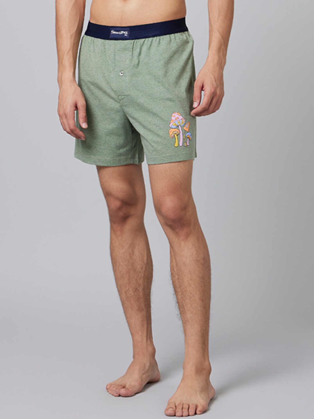 

Smugglerz Printed Comfort Fit Pure Cotton Boxers Shrooms-Mens-Boxer-S, Green