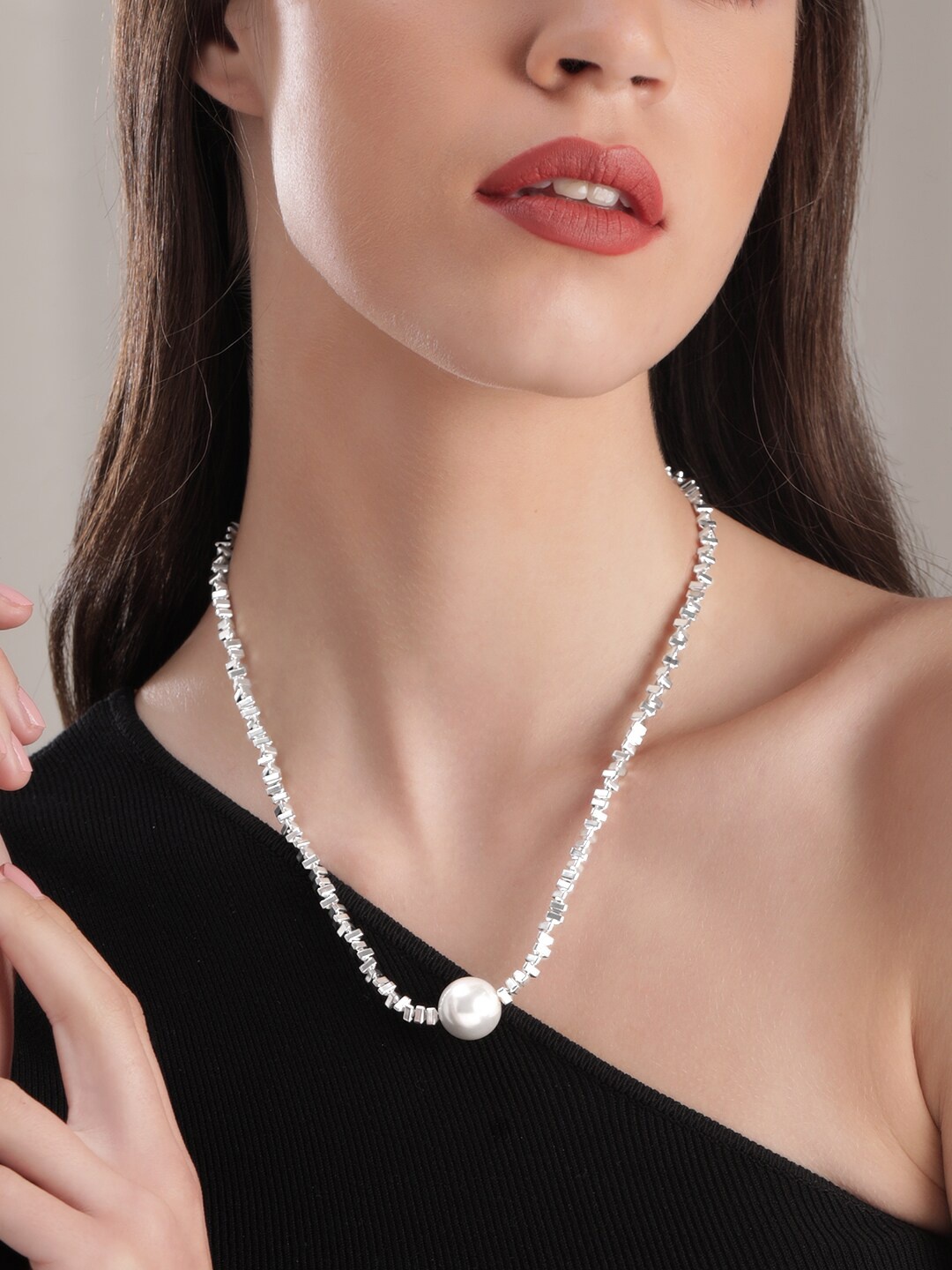 

Rubans Voguish Rhodium-Plated Necklace, Silver