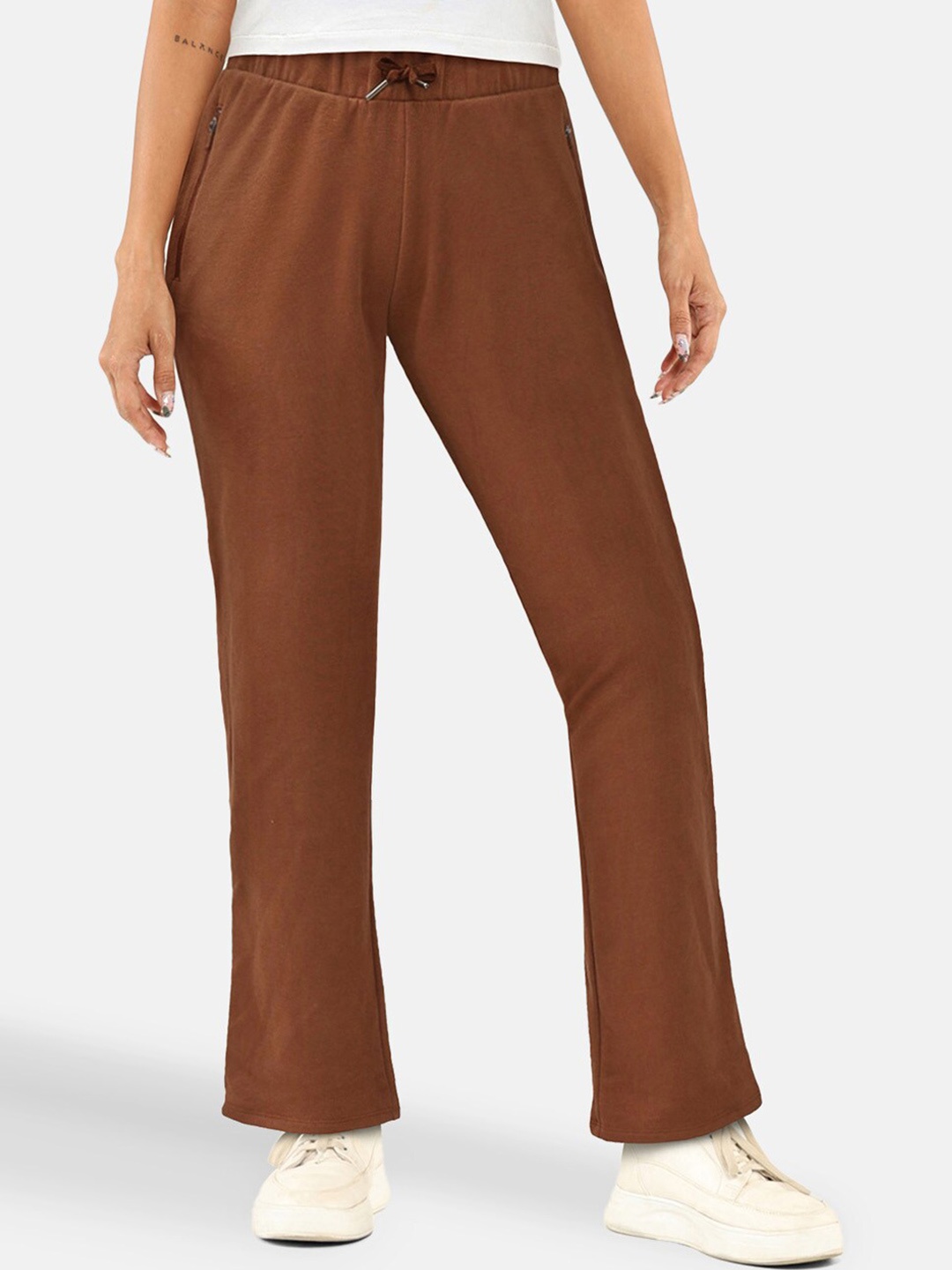 

Blissclub Women Straight Fit Track Pants, Coffee brown