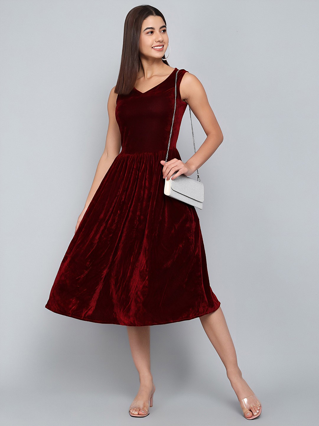 

N N ENTERPRISE V-Neck Fit & Flare Dress, Red