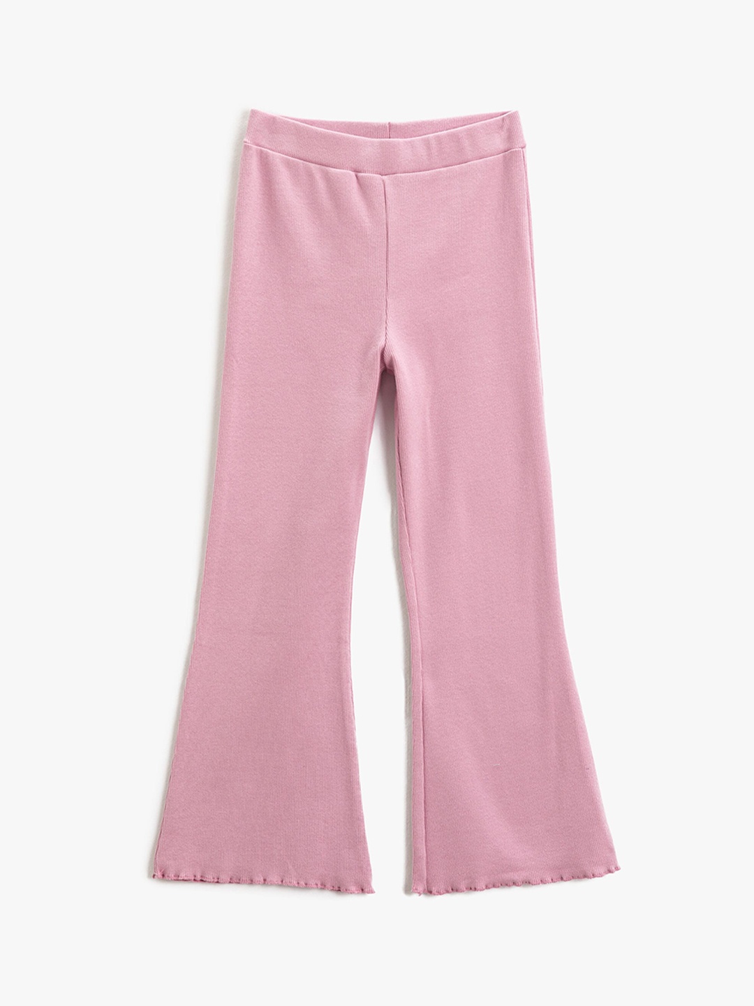 

Koton Girls Mid-Rise Ribbed Bootcut Trousers, Pink
