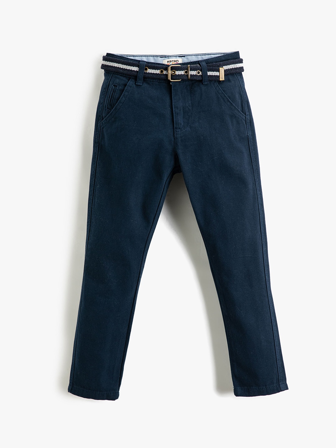 

Koton Boys Mid Rise Trousers With Belt, Navy blue