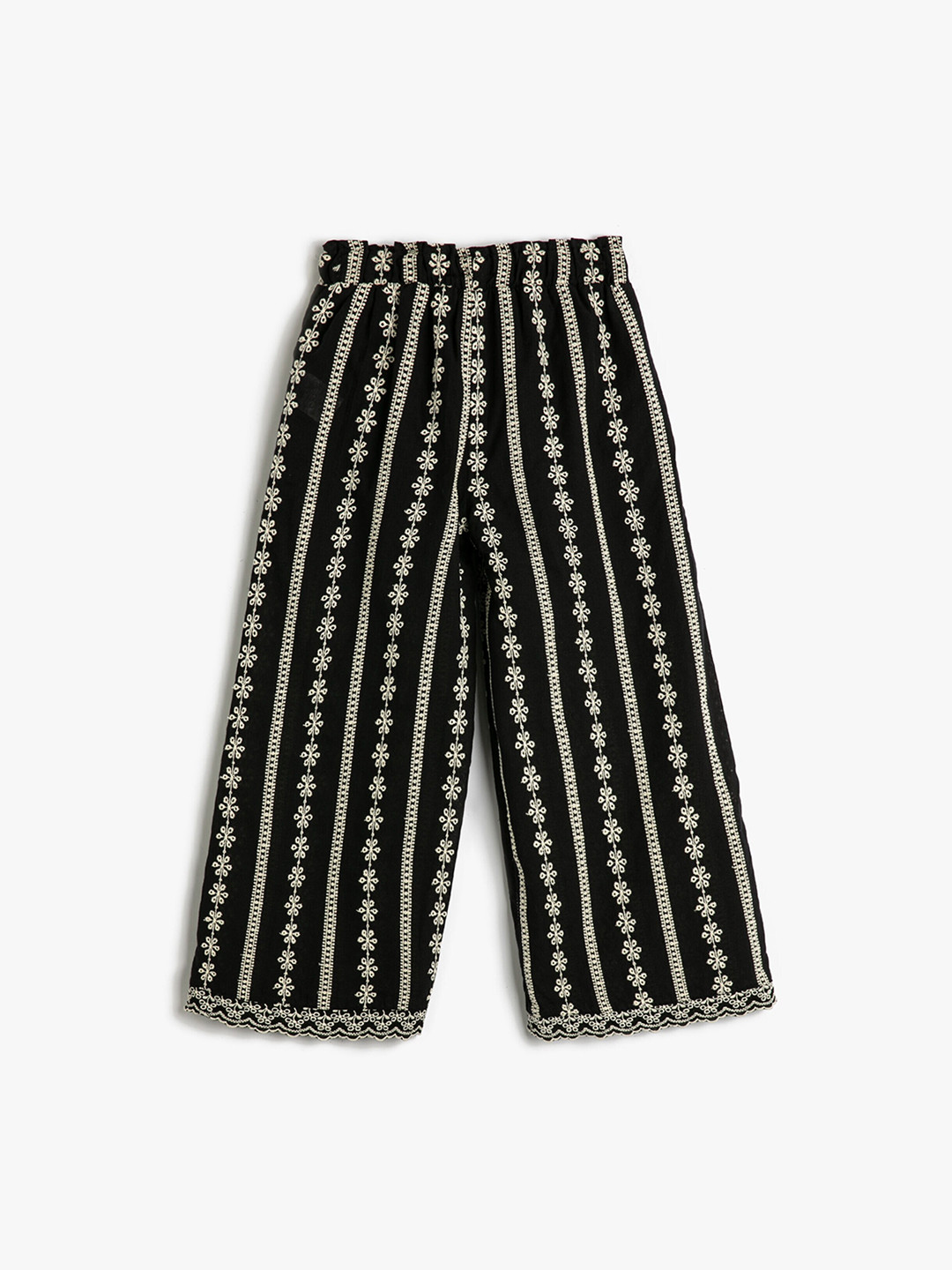 

Koton Girls Floral Printed Mid-Rise Trousers, Black