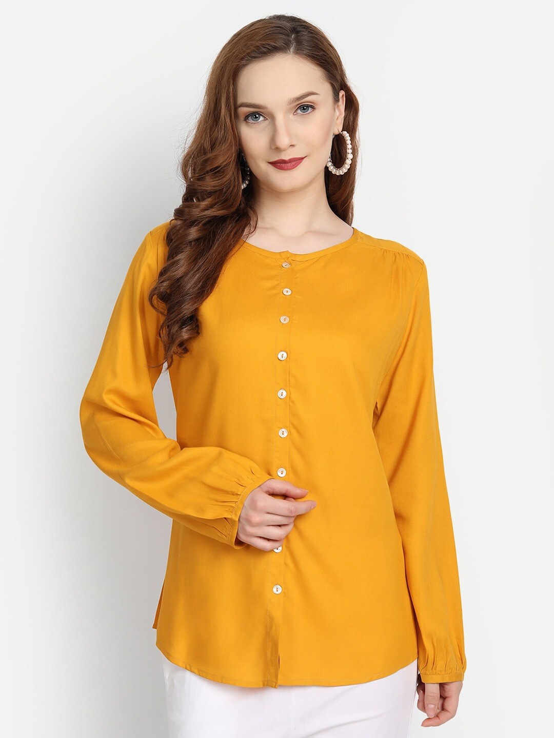 

SUTI Round Neck Cotton Shirt Style Top, Mustard