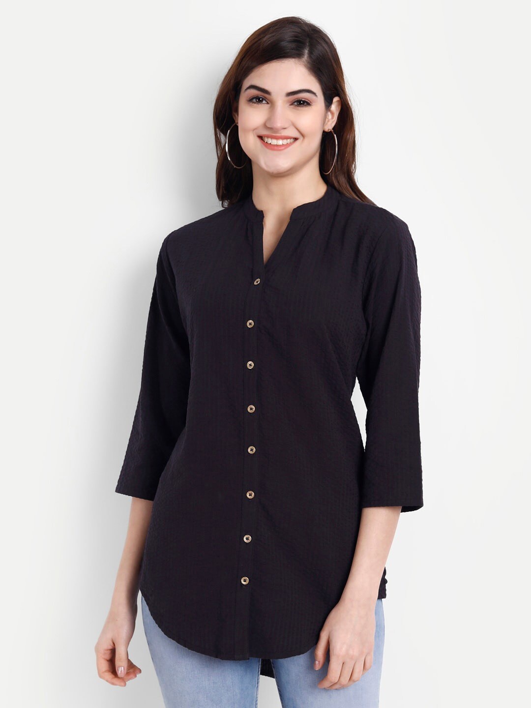 

SUTI Mandarin Collar Cotton Shirt Style Top, Black
