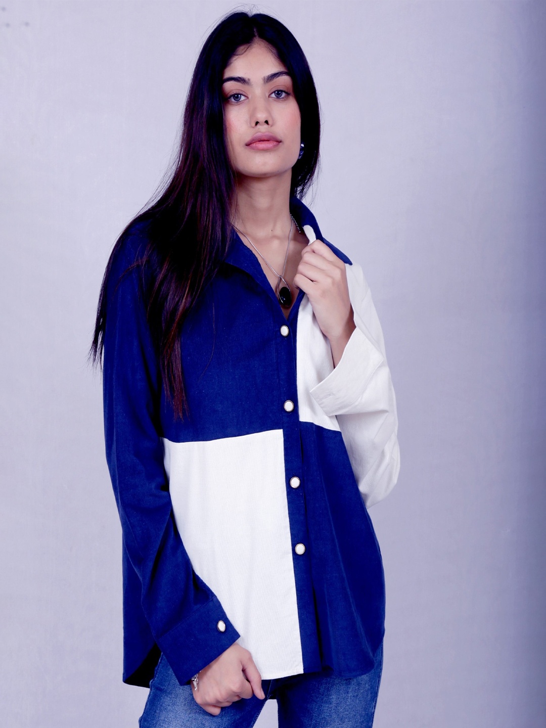 

Justin Whyte Colourblocked Crepe Shirt Style Top, Blue