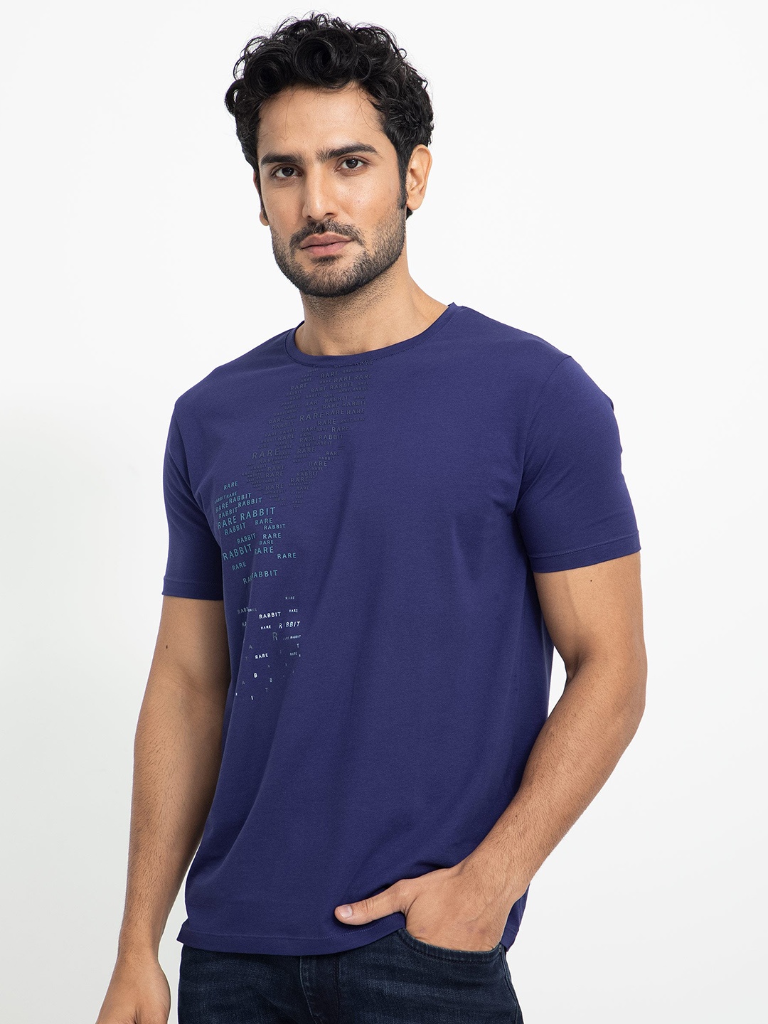 

RARE RABBIT Men Rings-4 Slim Fit Solid Polo Collar T-Shirt, Blue
