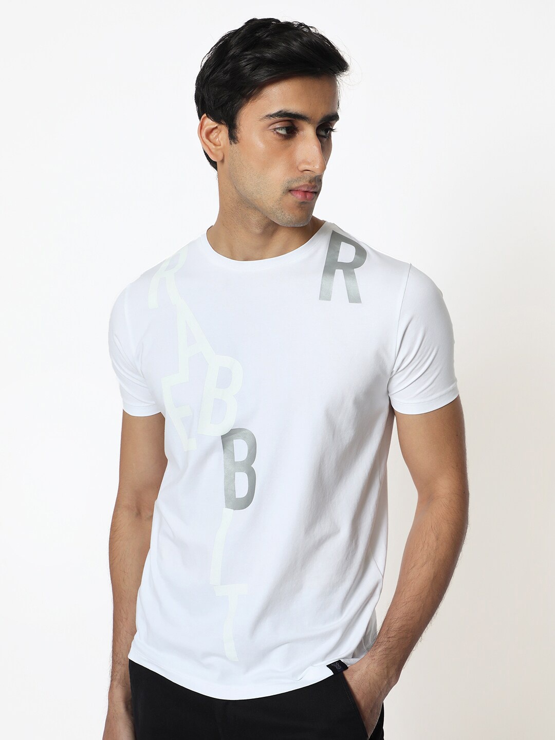 

RARE RABBIT Men Heras Typography Printed Cotton Slim Fit T-Shirt, White