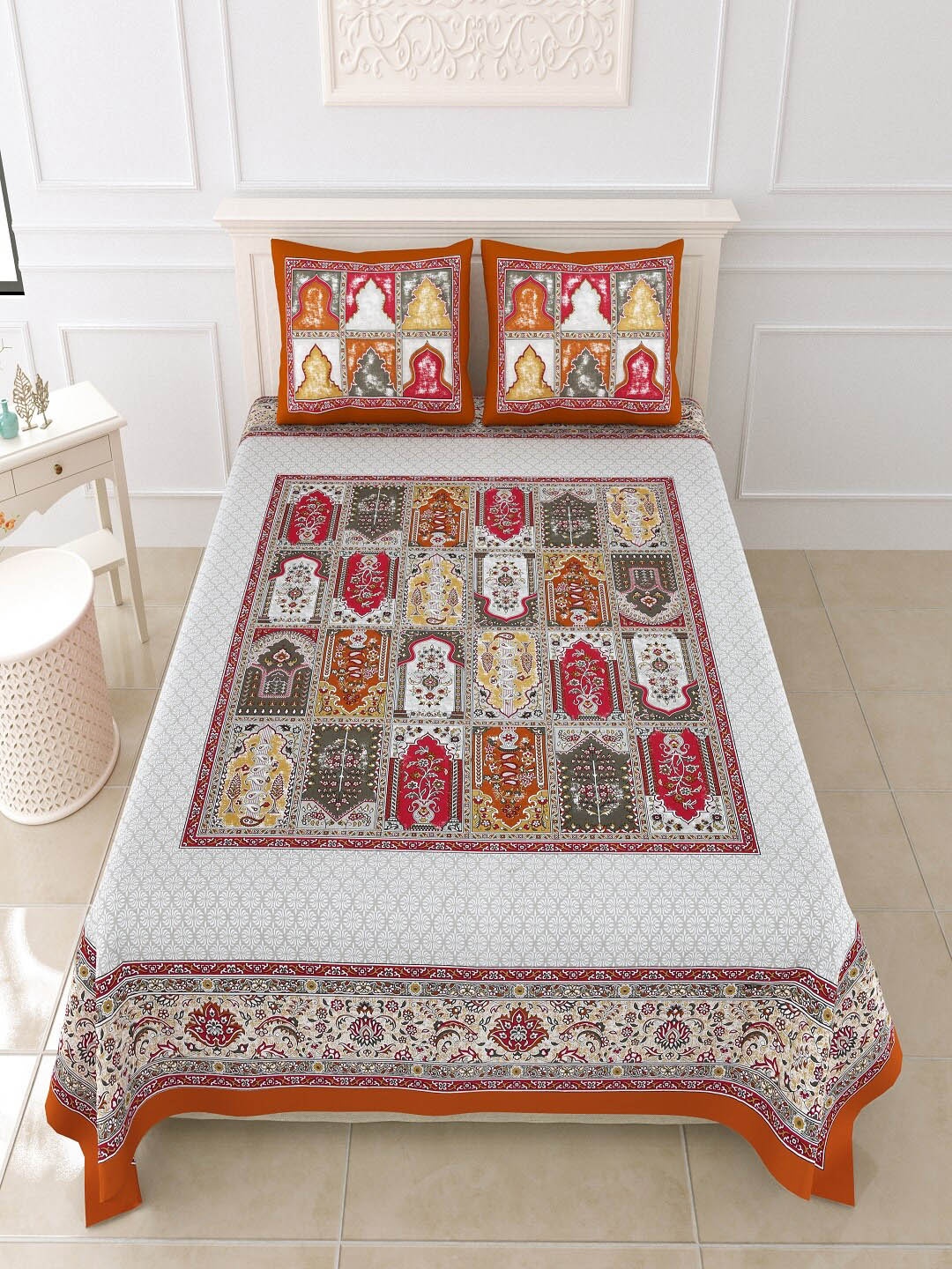 

Bombay Spreads Red & White Floral Cotton 180 TC King Bedsheet With 2 Pillow Covers