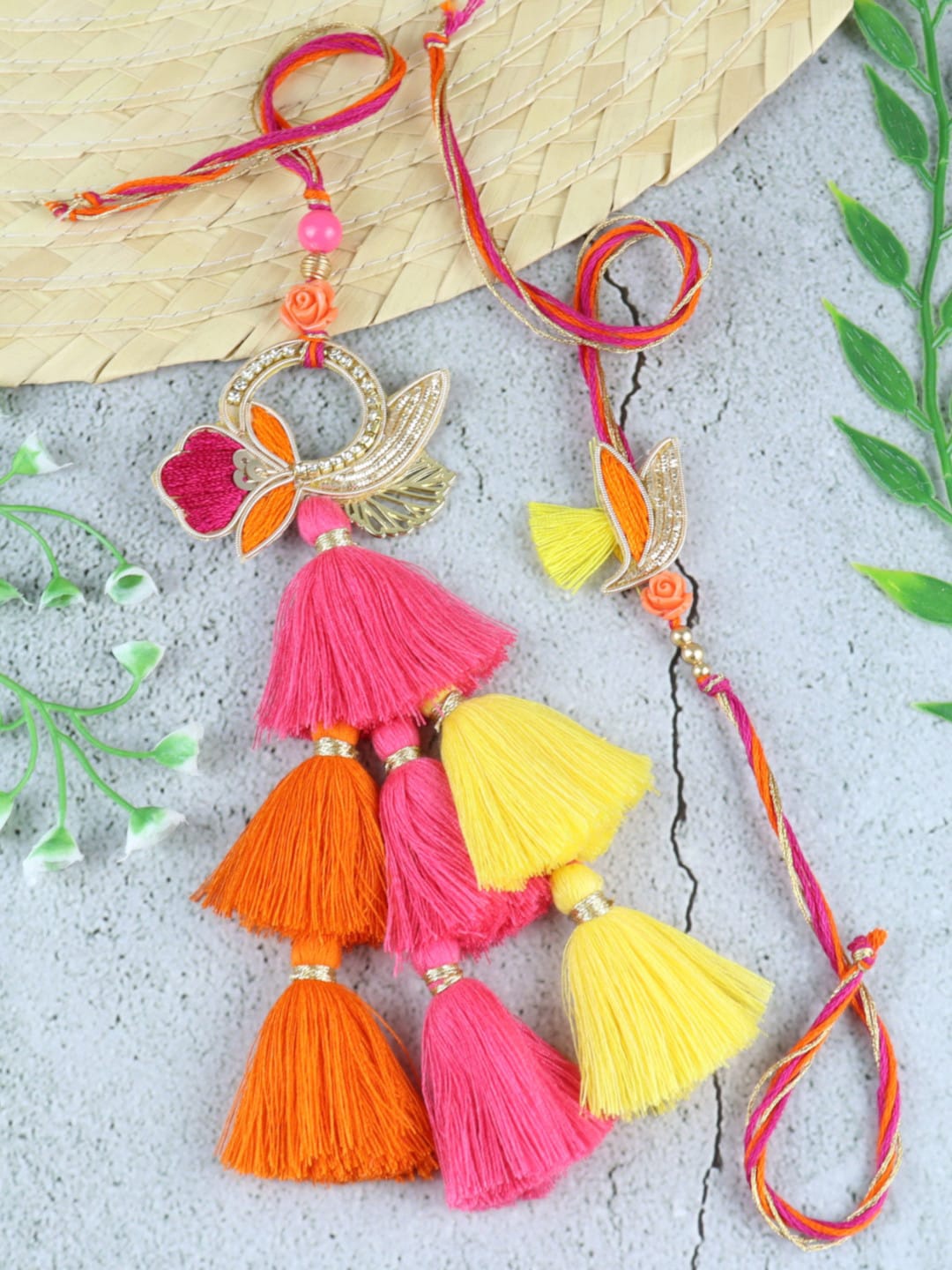 

Asthetika Set of 2 Fancy Tassels Rakhis, Orange