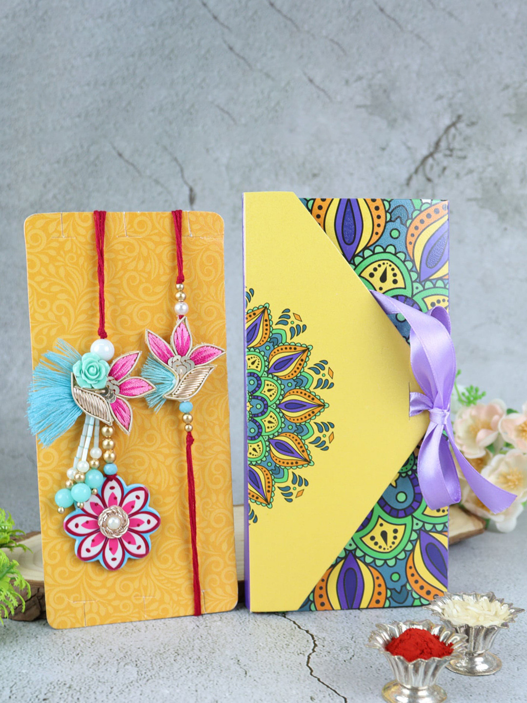 

Asthetika Unisex Set Of 2 Beaded Thread Rakhis, Red