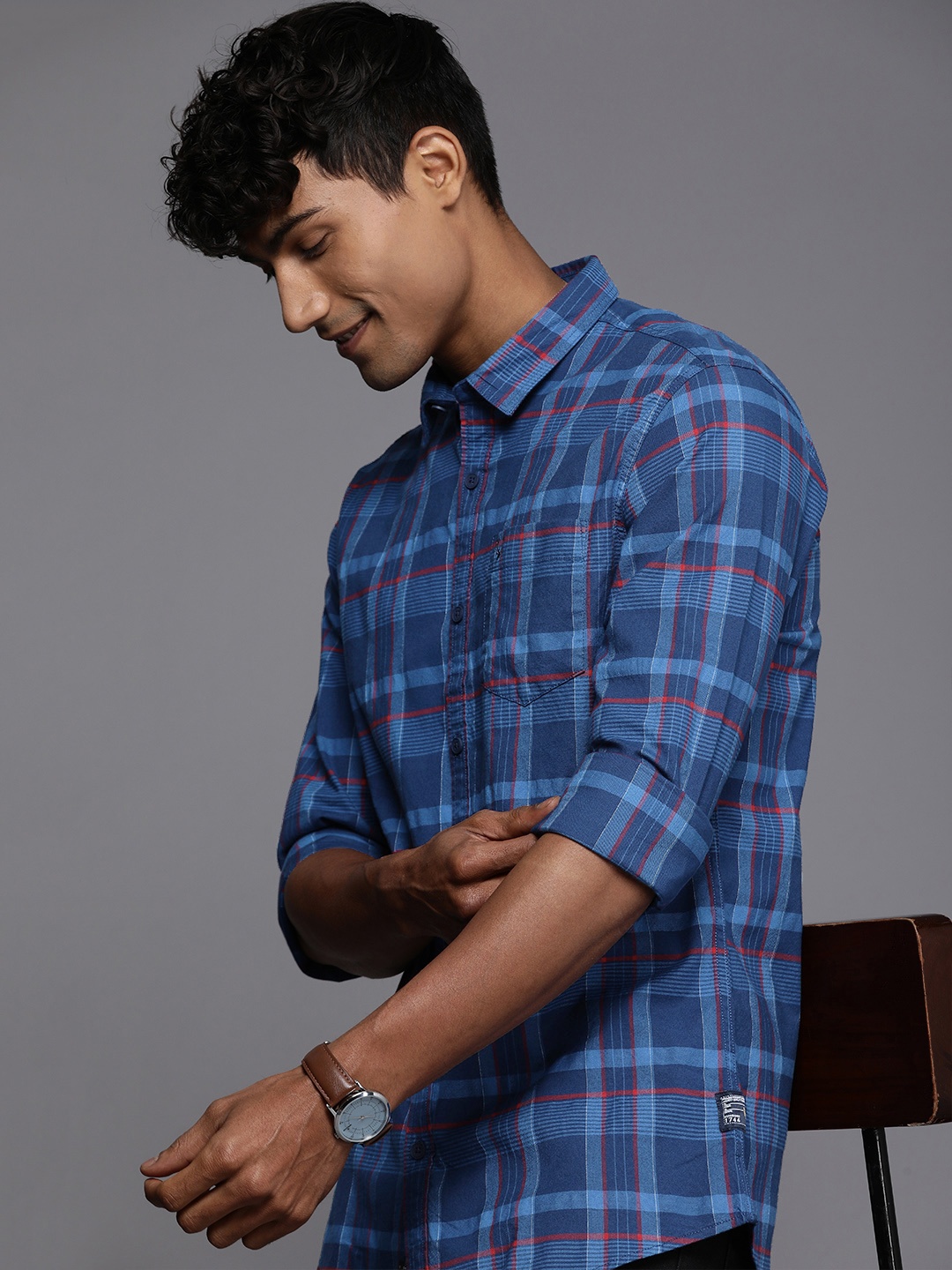 

Allen Solly Sport Pure Cotton Custom Checked Casual Shirt, Blue