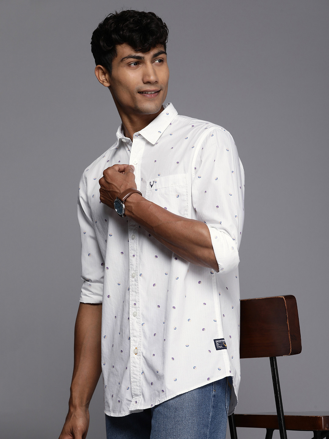 

Allen Solly Sport Pure Cotton Custom Conversational Printed Casual Shirt, White