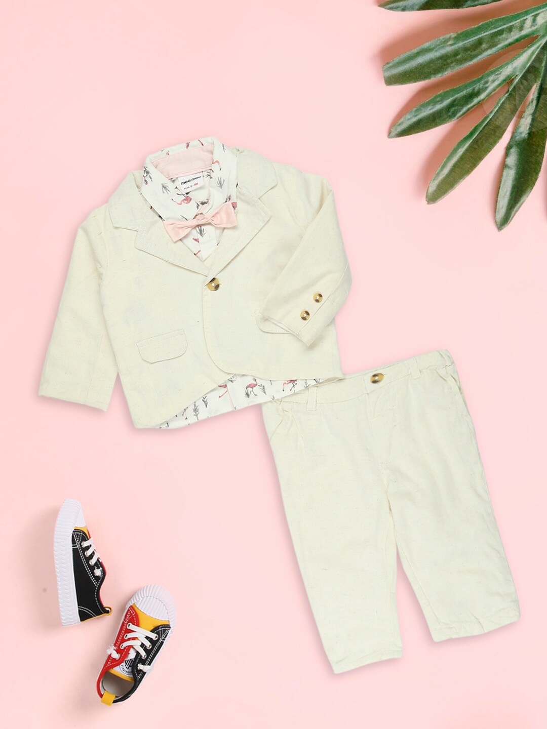 

MeeMee Boys Printed Shirt With Trousers, Off white