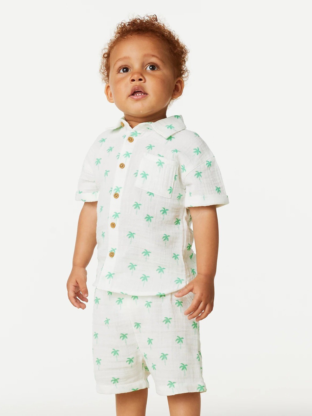 

Marks & Spencer Boys Printed Shirt With Shorts, White
