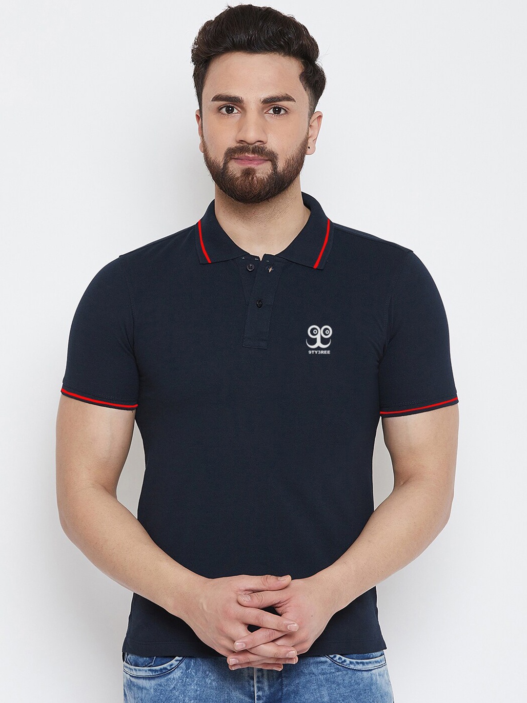 

9ty3ree Polo Collar Slim Fit T-shirt, Black
