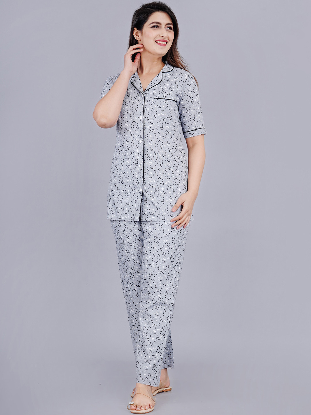 

TREND ME Conversational Printed Pure Cotton Night Suit, Grey