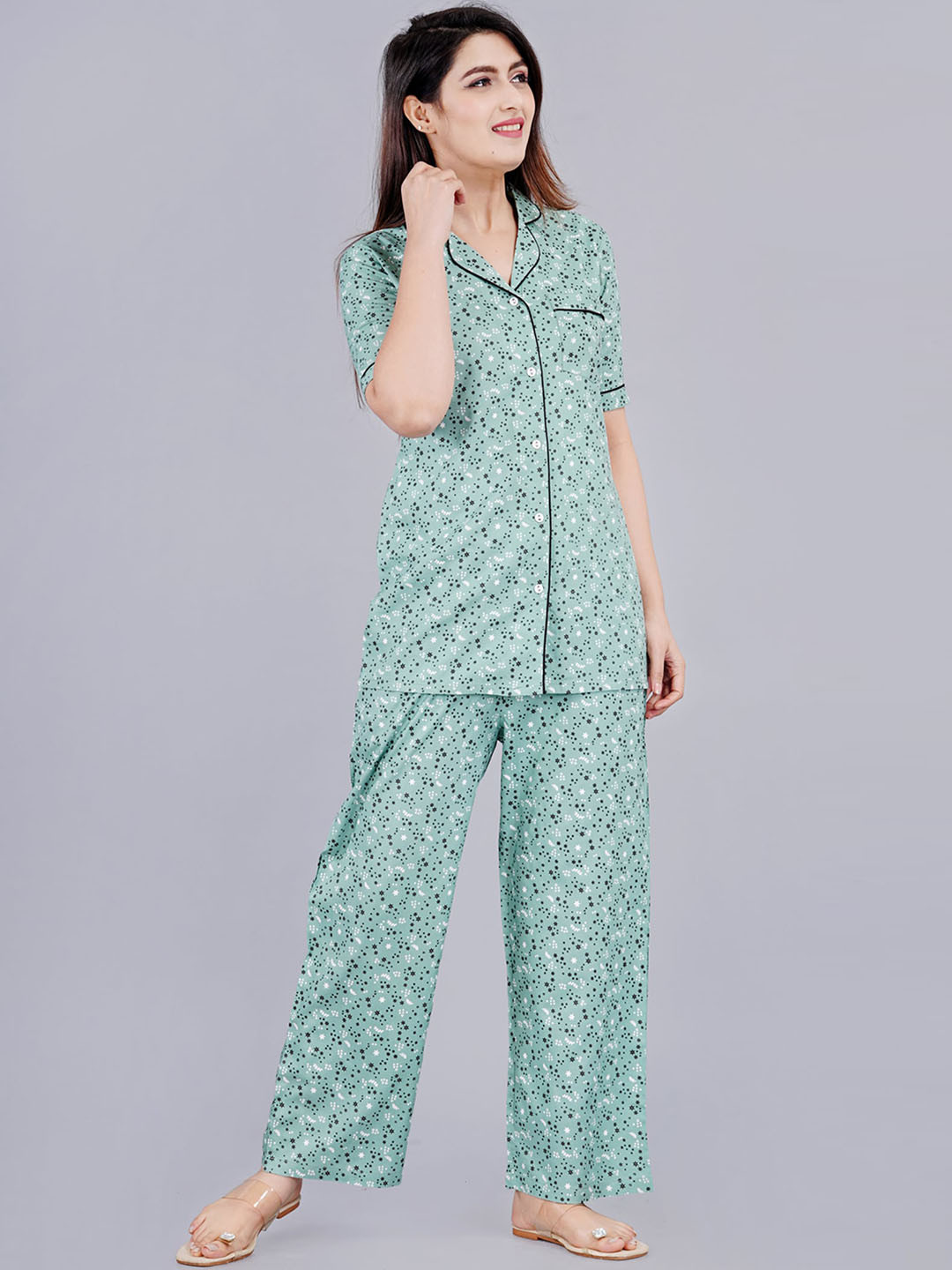 

TREND ME Conversational Printed Pure Cotton Night Suit, Green