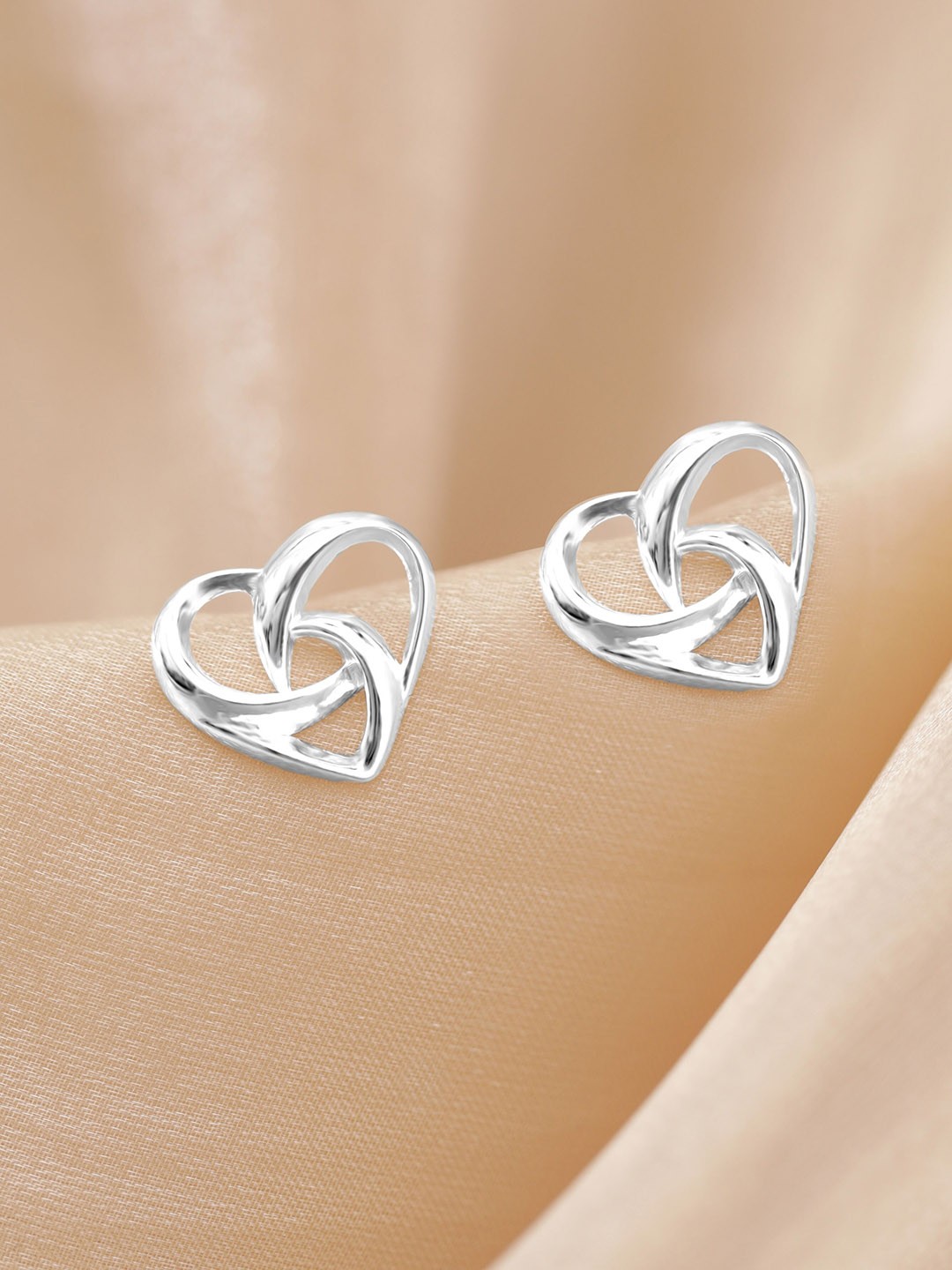 

Rubans Silver Rhodium-Plated Heart Shaped Studs Earrings