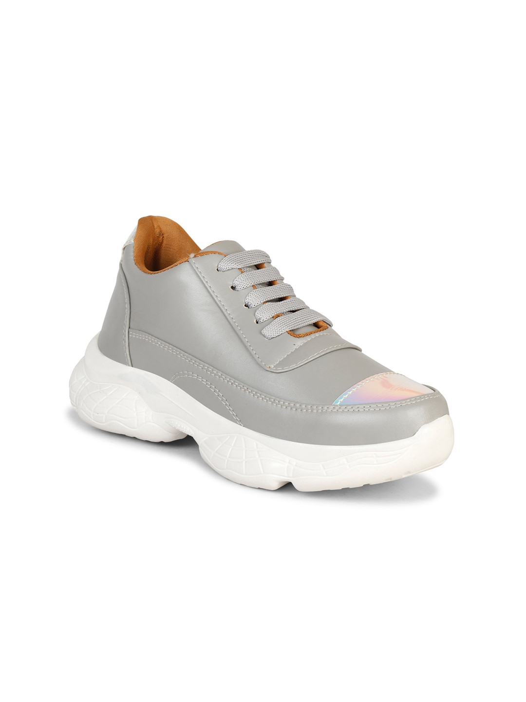 

Krafter Women Contrast Sole Lace-Up Sneakers, Grey