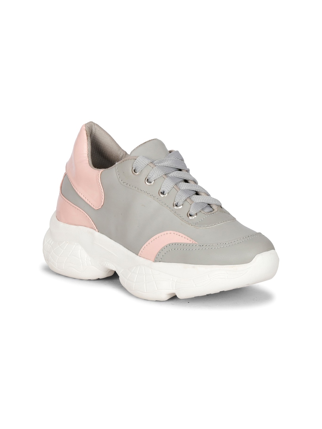 

Krafter Women Contrast Sole Lace-Up Sneakers, Grey