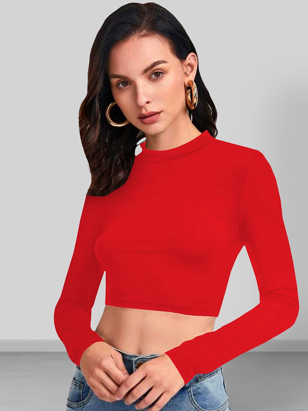 

Dream Beauty Fashion High Neck Fitted Crop Top, Red