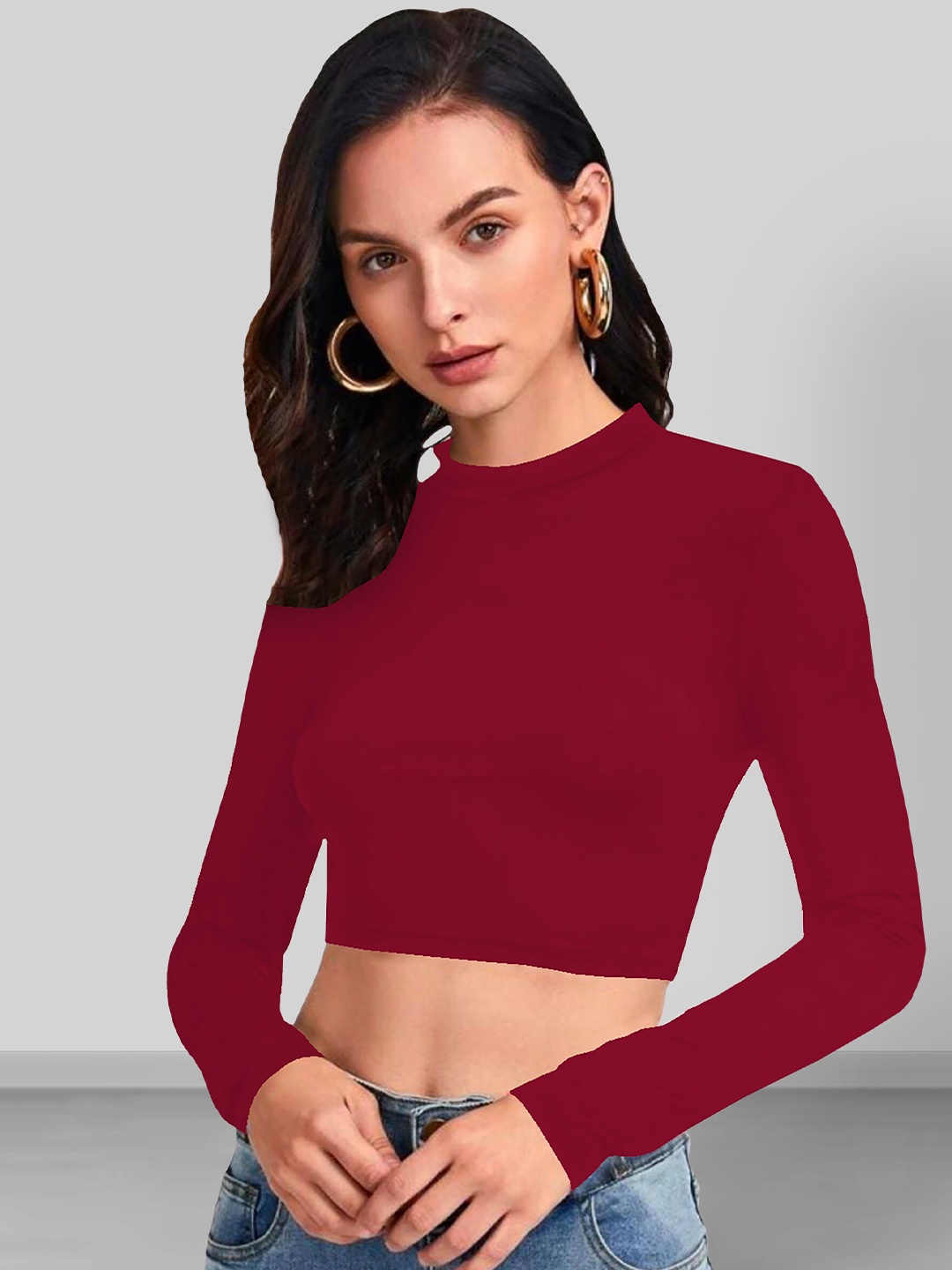 

Dream Beauty Fashion High Neck Fitted Crop Top, Maroon