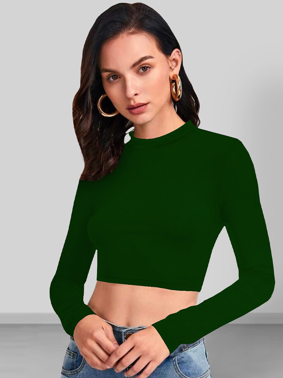 

Dream Beauty Fashion High Neck Fitted Crop Top, Green