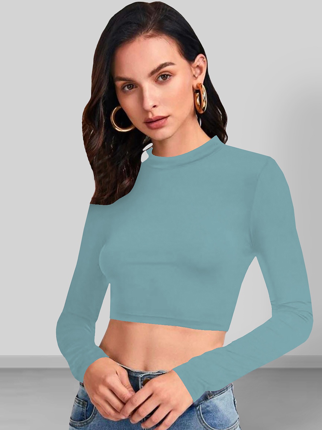 

Dream Beauty Fashion High Neck Fitted Crop Top, Turquoise blue