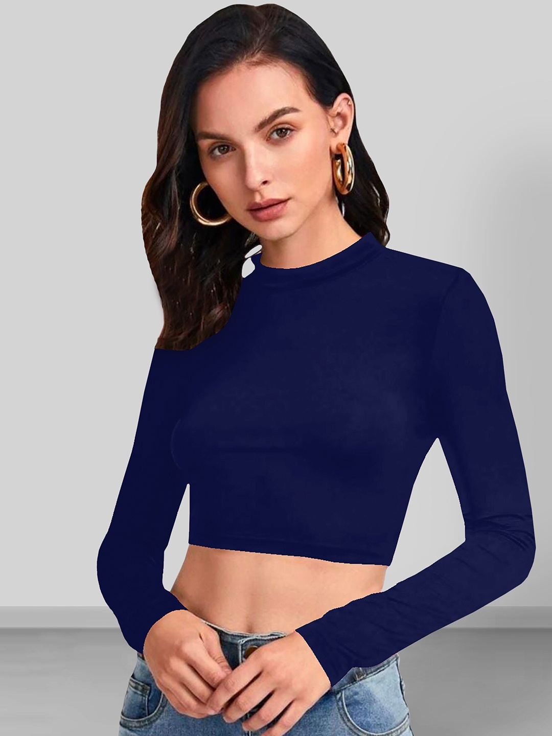 

Dream Beauty Fashion High Neck Fitted Crop Top, Navy blue