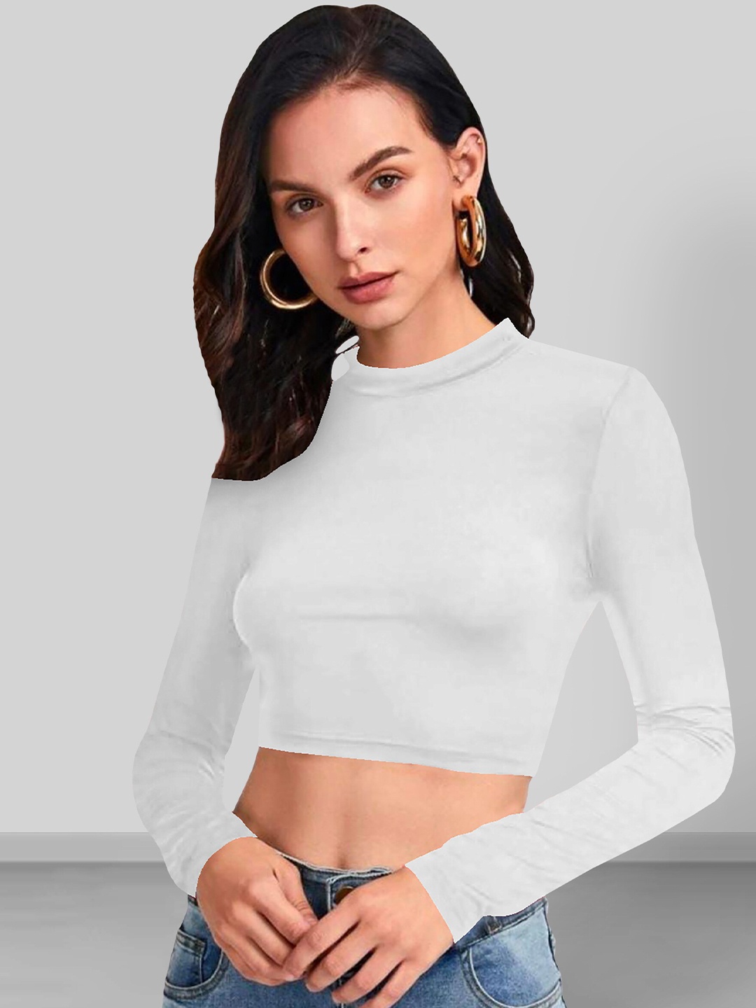 

Dream Beauty Fashion High Neck Fitted Crop Top, White