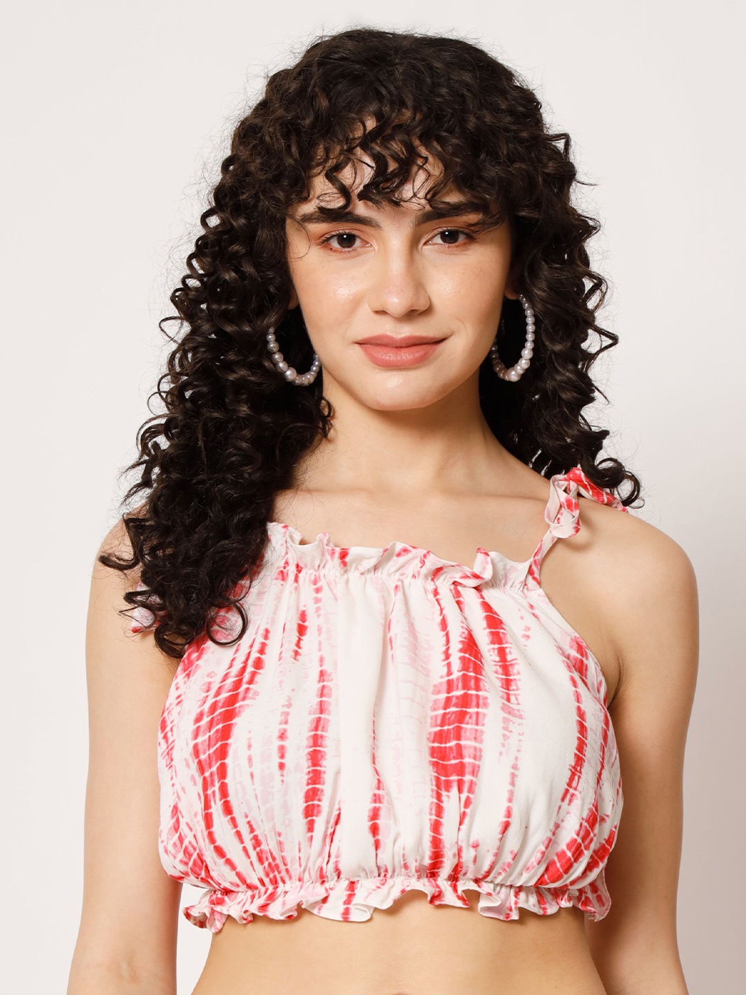 

Shopping Queen Tie and Dyed Blouson Crop Top, Red