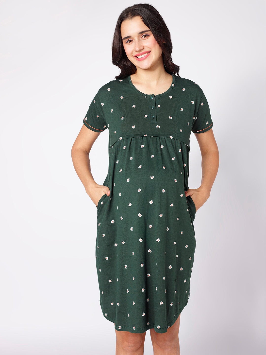 

beebelle Green Floral Printed Maternity Nightdress