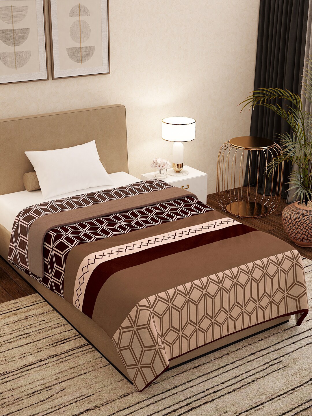 

Story@home Brown Geometric AC Room 300 GSM Single Bed Blanket